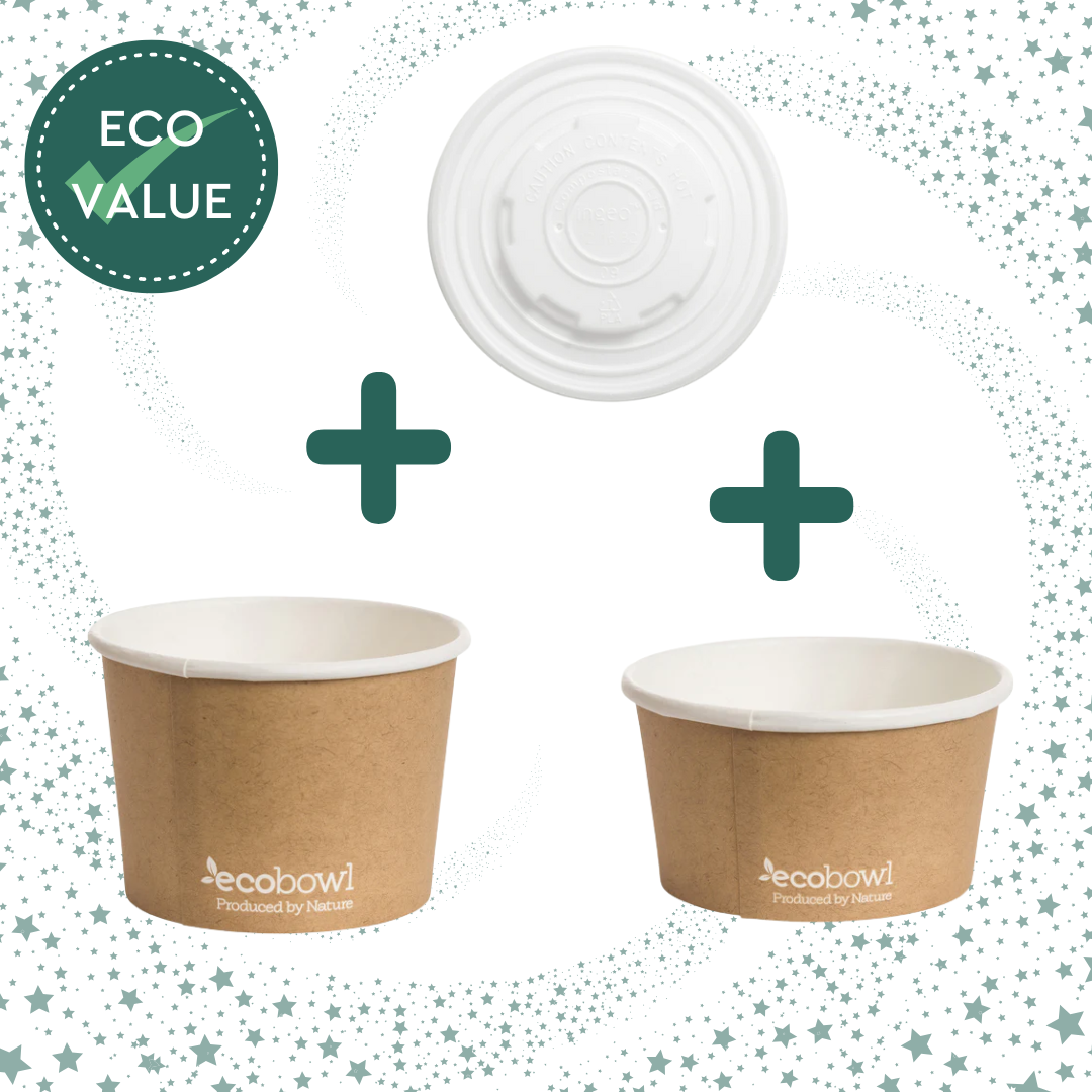 Soup/Icecream EcoBowl 12oz (6 cartons of 500) + 16oz (6 cartons of 500) + Lids (6 cartons of 1000)- Ecoware